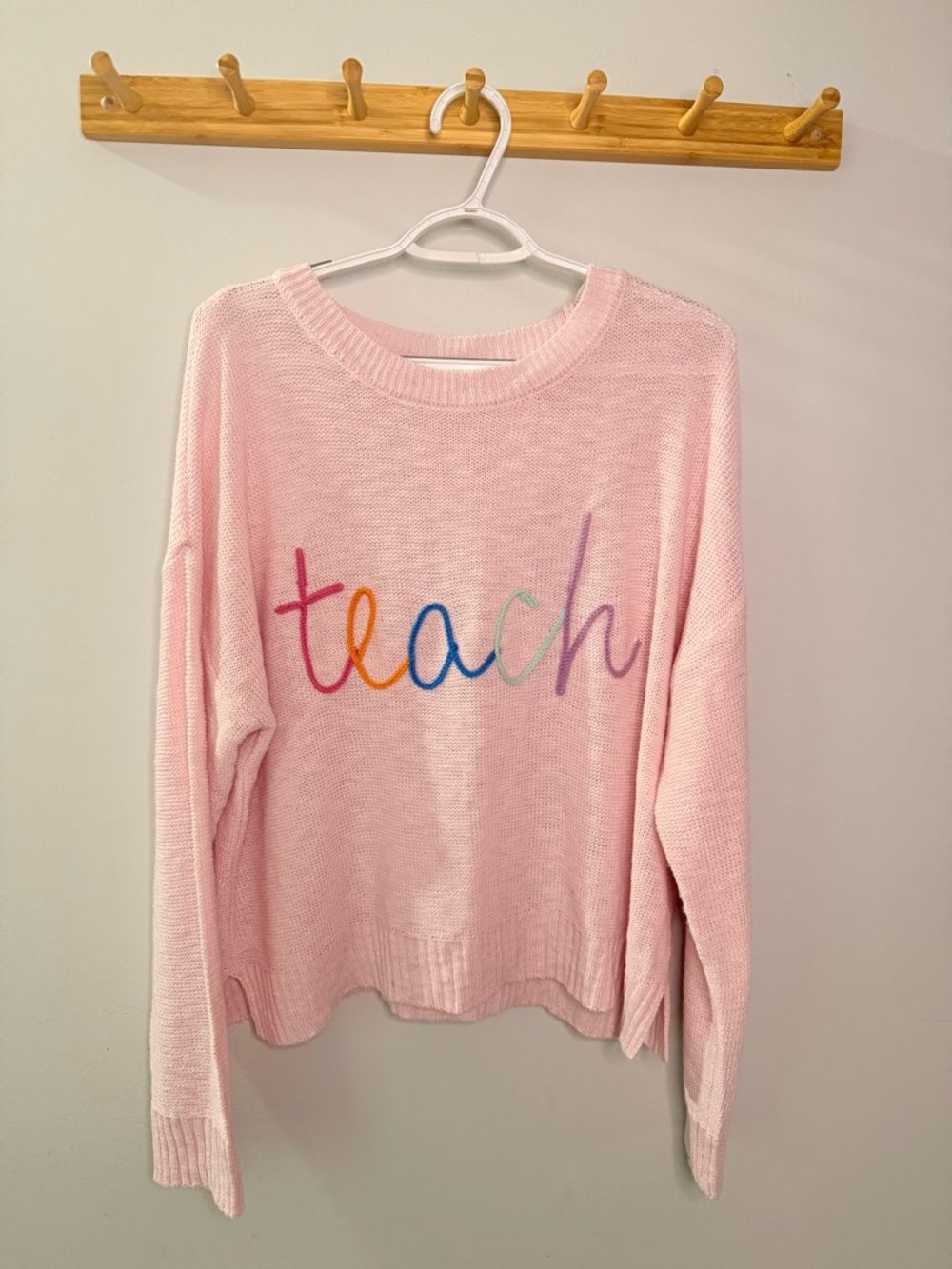 Pink Lily Pink 'Teach' Rainbow Script Crewneck Sweater